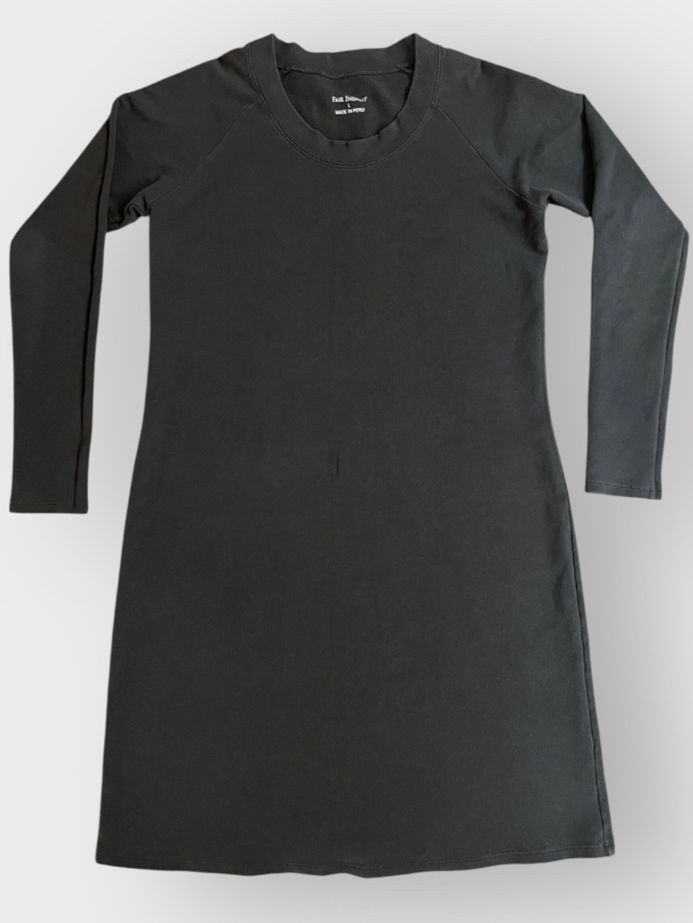 Fair Indigo Women’s Black French Terry Sweatshirt Dress Size Large Bodycon
